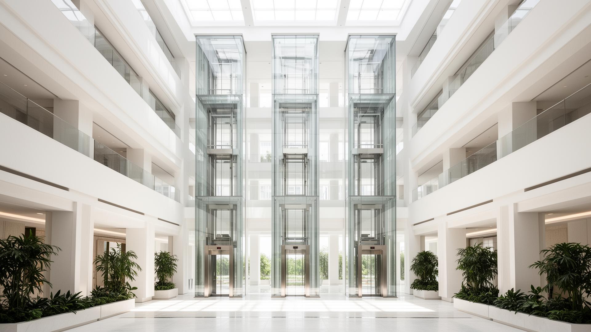 Elevators inside great architectural spaces